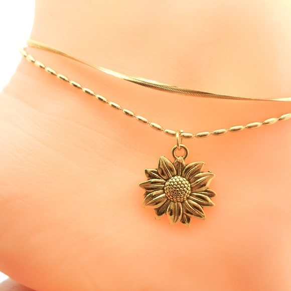 Sunflower Dangle - Gold Plated  Anklet Starfish Two Tone Ankle Bracelet - Picture 1 of 2